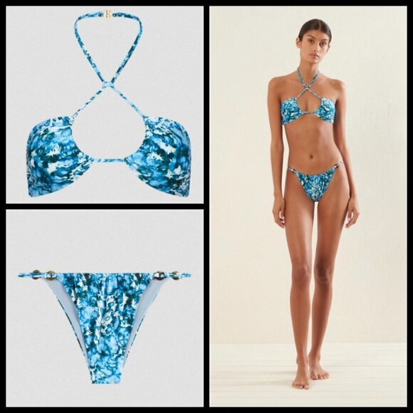 💕FELLA💕 Cielo Bikini Set ~ Conan Top + Xavier Bottoms Blue Tie-Dye Print S NWT - Picture 8 of 16